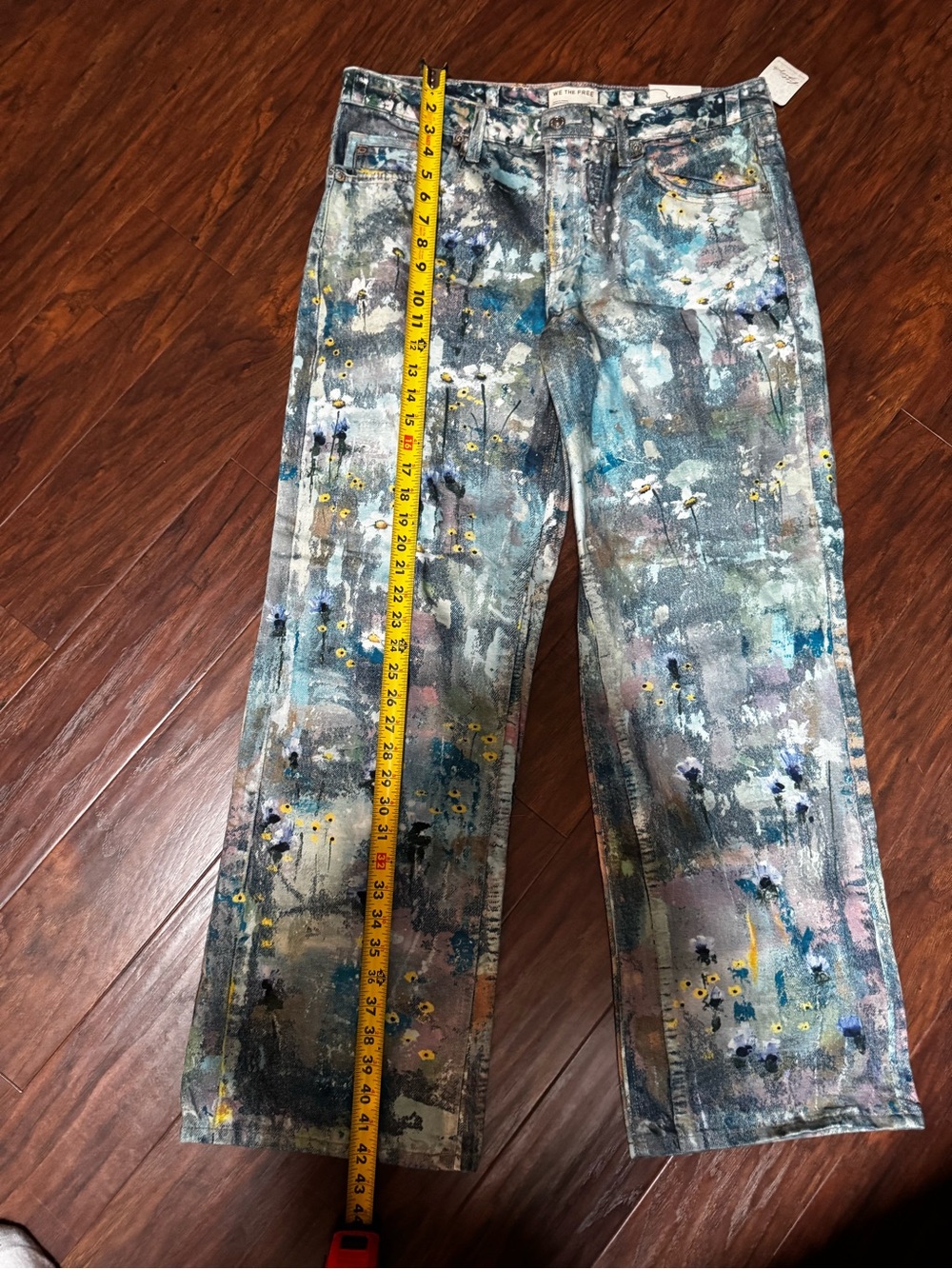 π¨ DISCONTINUED WE THE FREE TENNESSEE Paint-Splatter Floral ARTStraight-Leg Jeans - Picture 5 of 6